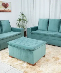 Sofá 3 e 2 lugares França com Puff Veludo Verde Larg. 1.86m