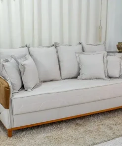 Sofá 3 lugares Vican Linho Bege Detalhe 05 Larg. 2.00m - Molas Bonnel