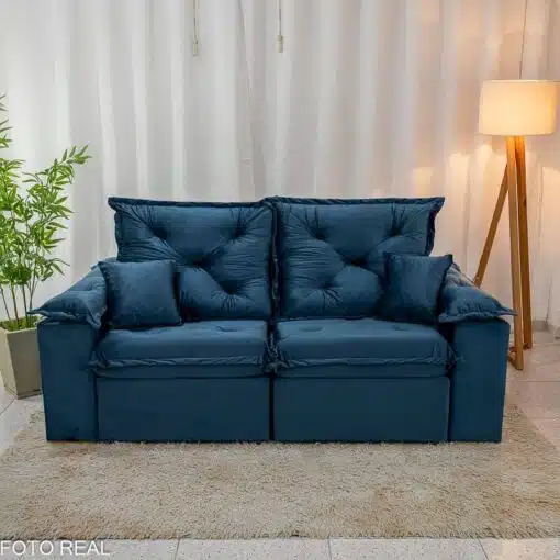 Sofá Retrátil Reclinável Porto Madri 2.00m Veludo Azul - D28 Pró Aditivada - Imagem 3