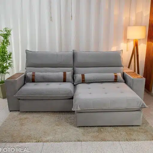Sofá Retrátil Reclinável Ravello 2.50m Veludo Prata 3040/03 - Molas Ensacadas Pockets - Imagem 5