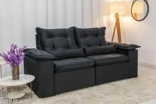 Sofá Retrátil Reclinável Grécia 2.00m Veludo Preto - Sem caixa - Imagem 3