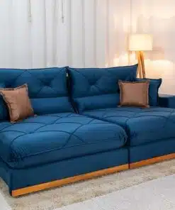 Sofá Retrátil Reclinável Gran Bello 2.90m Veludo Azul - Molas Ensacadas Pocket