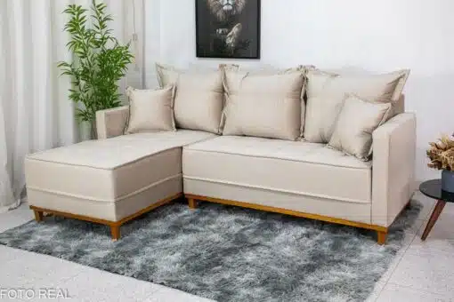 Sofá 3 Lug. Milão C/Chaise Lado Direito Veludo Bege 818 Larg. 2.30m - Molas Ensacadas