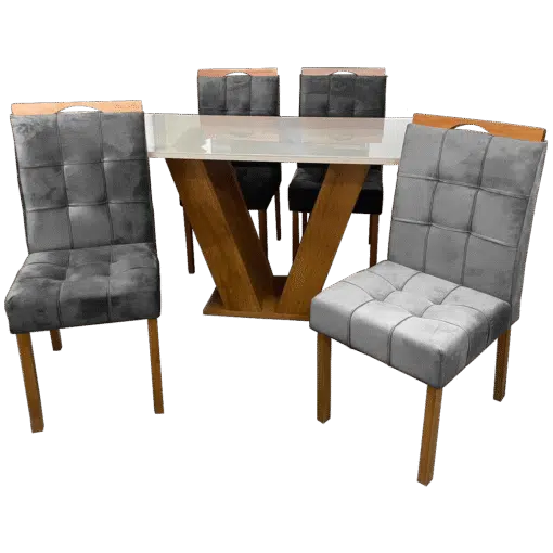 Mesa Classic 120 Cinamomo/Off White com 4 Cadeiras Sophia Mel/Veludo Cinza Grafite – CEL MÓVEIS + WM DECOR - Imagem 3