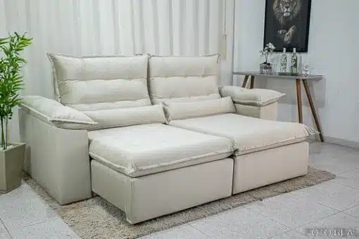Sofá Retrátil Reclinável Emanuelly 2.00m Veludo Bege 01- D28 Soft - Imagem 9