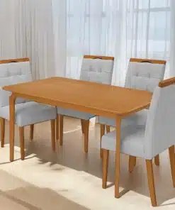 Mesa Alegra 120 Cinamomo com 4 Cadeiras Sophia Linho Cinza Prata 206 – JCM MOVELARIA + WM DECOR
