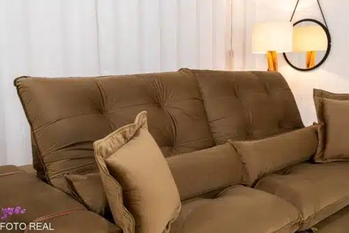 Sofá Retrátil Reclinável Toronto 2.50m Veludo Bege 4056 - Molas Ensacadas - Imagem 6