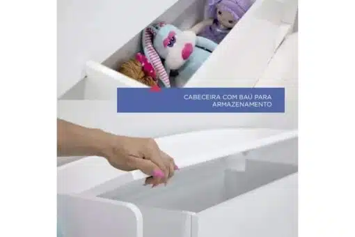 Roupeiro Merídian Branco 2 Portas + Cômoda Firenze Branco + Cama Solteiro Milênio Branca + Cama Auxiliar 2 Gavetas Branca - D Doro - Imagem 7