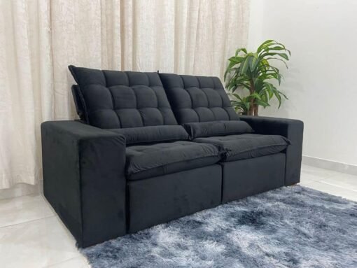 Sofá Retrátil Reclinável Small 2.00m - Preto Veludão - Imagem 2