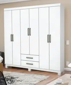 Roupeiro Solteiro Áries Branco 6 Portas 2 Gavetas C/Pés Larg. 1.53m - Carioca