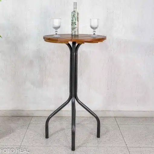 Mesa de Varanda Alta Goiás Tampo de Madeira Redonda + 2 Banquetas Panamá Marrom/Carvalho - Tubulares Teixeira - Imagem 3