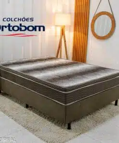 Box Casal Sued Marrom Nosso Sonho + Colchão Casal Ortopédico Light 138x188x62 - Ortobom