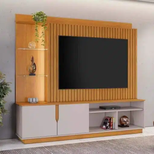 Home Amparo Cinamomo/Off Ripado C/ Led TV até 60 Polegadas Larg. 1.82m - JCM