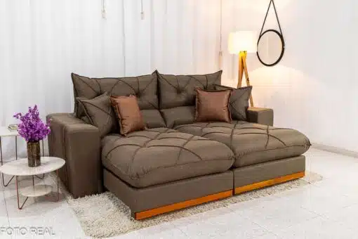 Sofá Retrátil Reclinável Gran Bello 2.50m Linho Marrom - Molas Ensacadas Pocket - Imagem 2