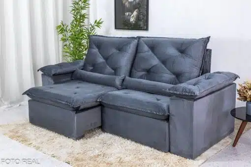 Sofá Retrátil Reclinável Roma 2.00m Veludo Cinza 20  - D28 Soft - Imagem 3
