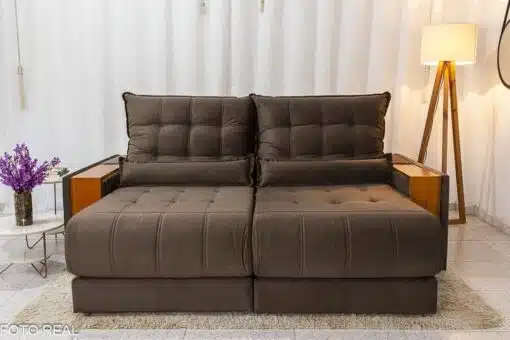 Sofá Retrátil Reclinável Gênova 2.30m Veludo Marrom 815 - Molas Ensacadas - Imagem 4