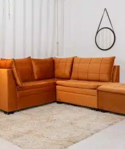 Sofá Canto 5 lugares com Puff Viena Veludo Terracota A62