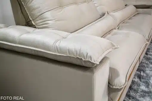 Sofá Retrátil Reclinável Ibis 2.50m Veludo Bege 818 - D33 e Molas Ensacadas - Imagem 3