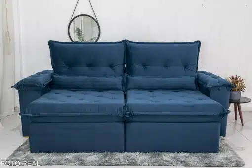 Sofá Retrátil Reclinável Califórnia 2.50m Veludo Azul 529 - D28 Hiper soft - Imagem 4