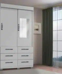 Guarda-Roupa Buzios 2 portas de correr com espelho 6 gavetas - Branco