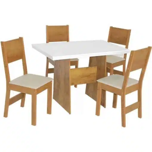 Mesa de Jantar Destak 1.08x0.68 com 4 Cadeiras Milena - Naturale/Off