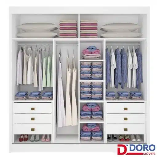 Roupeiro Cancun Cinamomo/Off 2 Portas 6 Gavetas Detalhe Ripado 100% MDF Larg. 2.20m - D Doro - Imagem 4