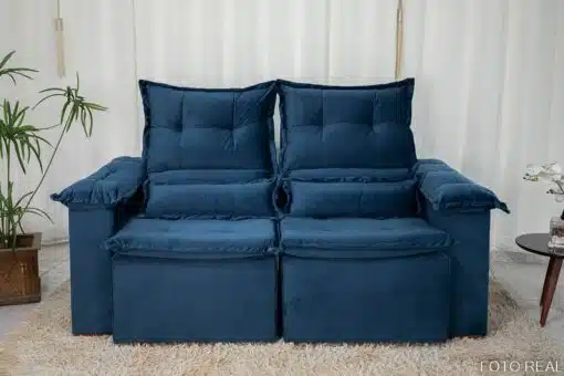 Sofá Retrátil Reclinável Nicole 1.80m Veludo Azul A16 - Sem Caixa - Imagem 4