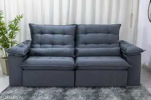 Sofá Retrátil Reclinável Emanuelly 2.30m Veludo Cinza 20 - D28 Soft - Imagem 5