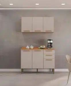 Combo Armário de Cozinha Aéreo 3 portas + Balcão 1.20 New Valência - Cinamomo/Off White
