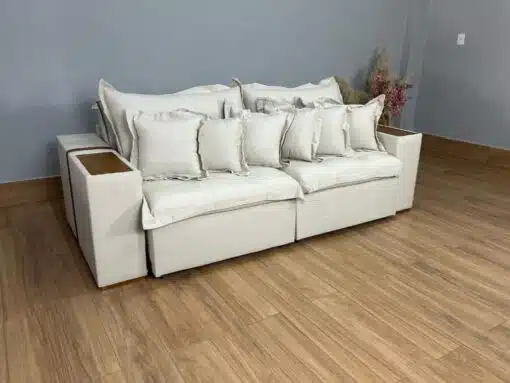 Sofá Cama Retrátil Reclinável Gabriella 2,10m Mod.80 - Bege Linho / Marrom Courino - Imagem 2