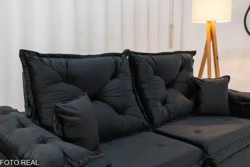 Sofá Retrátil Reclinável Porto Madri 2.00m Veludo Preto - D28 Pró Aditivada - Imagem 6
