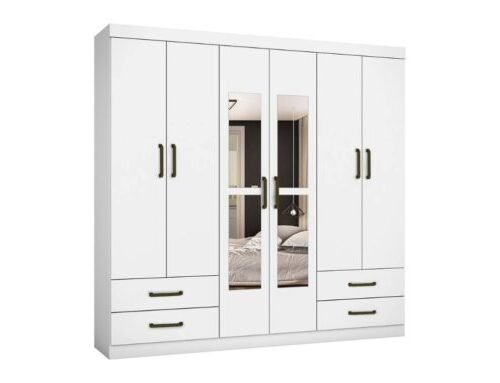 Guarda-Roupa Hércules c/ espelho 6 portas e 4 gavetas - Branco