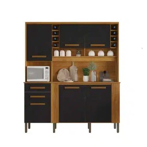 Armário Cozinha Cinamomo/Preto Catar 6 Portas 2 Gavetas Larg. 2.00m - Sallêto - Imagem 4