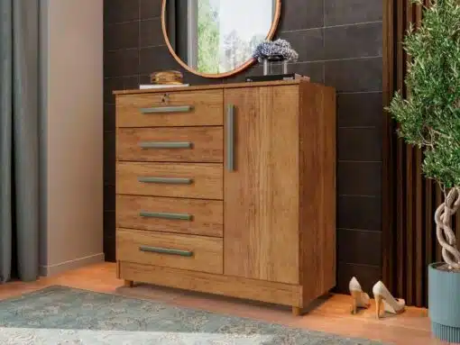 Cômoda Vitória 5 gavetas 1 porta - Cedro