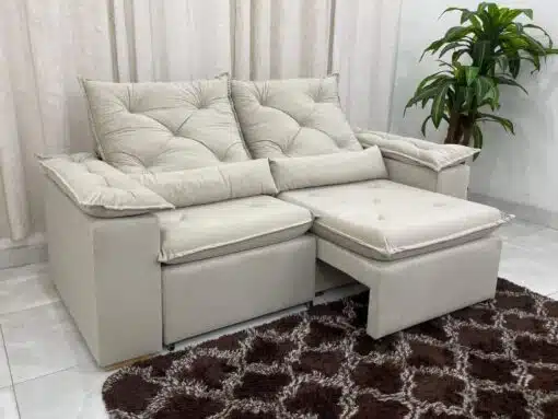 Sofá Retrátil Reclinável Brasão 2.00m- Bege Veludo - Imagem 6