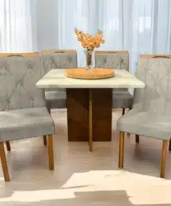 Mesa Salinas 90 Cinamomo/Off White com 4 Cadeiras Yasmim Veludo Bege – AVALON DECOR + KM DECOR