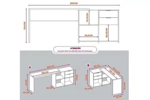Mesa Office NT 2060 Branco 2 Gavetas Larg. 2.00m - Notável - Imagem 5