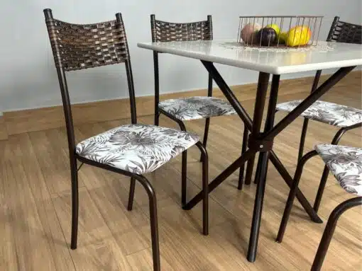 Conjunto Mesa Tubular Macaé Tampo Quadrado Com 4 Cadeiras Ratam  - Marrom/Off White - Imagem 5