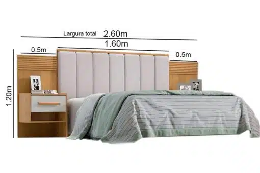 Cabeceira Queen Íris Larg. 1.60m Acolchoada Linho Bege e Detalhe Ripado Cinamomo/Off D Doro - Imagem 2