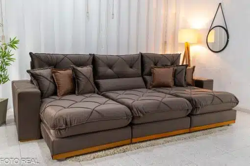 Sofá Retrátil Reclinável Gran Bello 3.20m Veludo Marrom - Molas Ensacadas