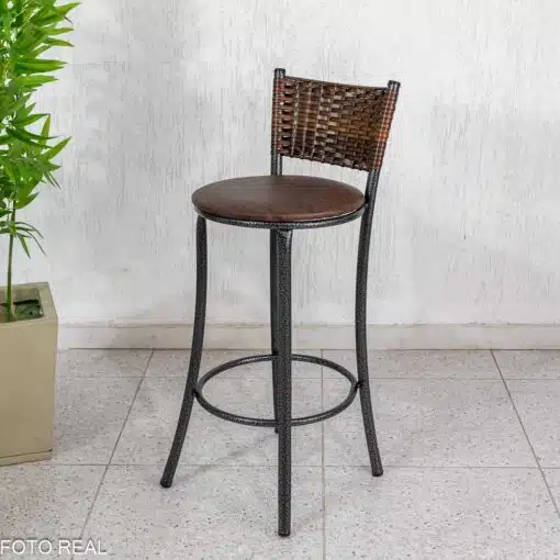 Mesa de Varanda Alta Goiás Tampo de Madeira Redonda + 2 Banquetas Panamá Marrom/Carvalho - Tubulares Teixeira - Imagem 6