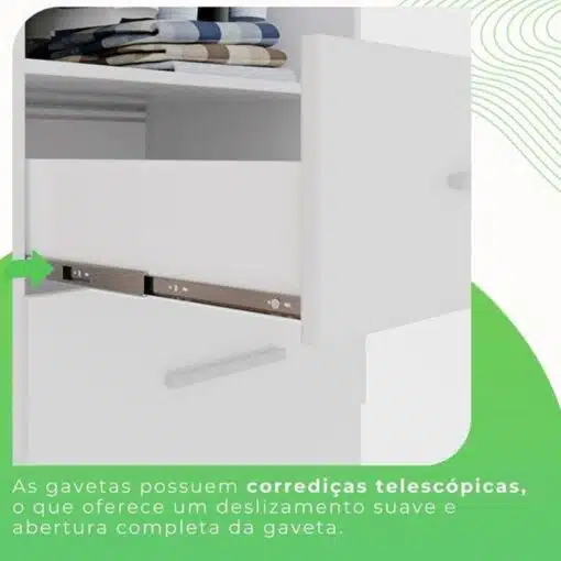 Roupeiro Solteiro Estrela Branco 6 Portas 2 Gavetas C/Pés Larg. 1.50m - Sallêto - Imagem 6
