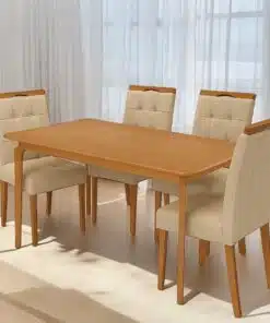 Mesa Alegra 120 Cinamomo com 4 Cadeiras Sophia Linho Bege 200 – JCM MOVELARIA + WM DECOR