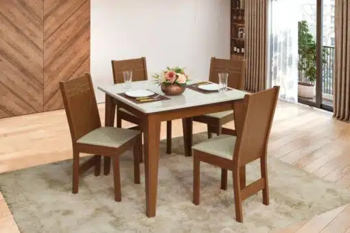 Mesa Giovana 90x90 c/4 Cadeiras Elane - Naturale/Off White