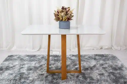 Mesa de Jantar Pedro Mel Vidro Off 120×80 4 Cadeiras Lisboa Veludo Prata 514 Madeira Maciça Art Assento - Entregue Montada - Imagem 7