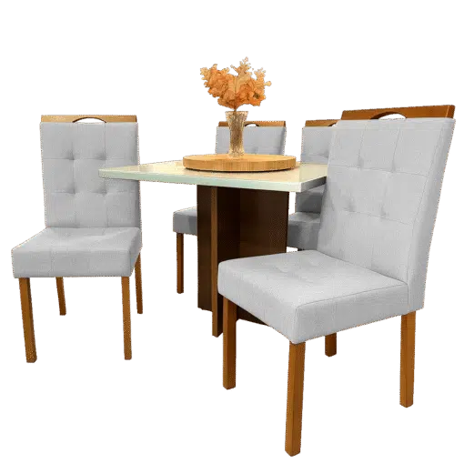 Mesa Salinas 90 Cinamomo/Off White com 4 Cadeiras Sophia Linho Cinza Prata 206 – AVALON DECOR + WM DECOR - Imagem 3