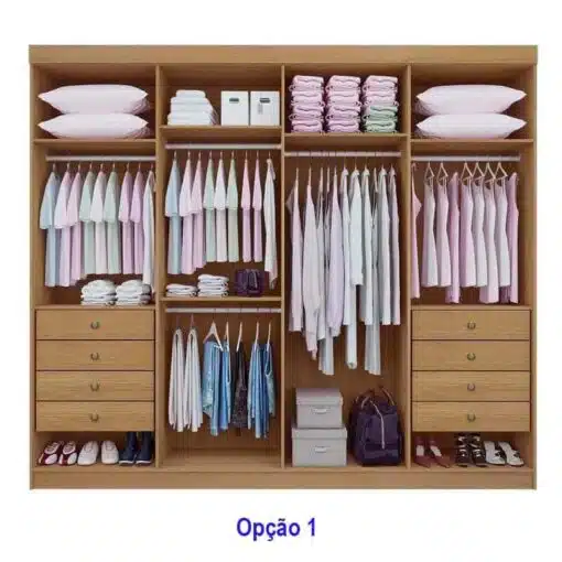 Roupeiro Casal Daymond Cinamomo/Off 8 Portas 8 Gavetas Detalhe Ripado 100% MDF Larg. 2.75m - D' Doro - Imagem 2