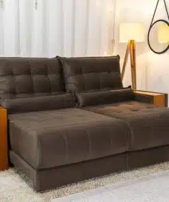 Sofá Retrátil Reclinável Gênova 2.30m Veludo Marrom 815 - Molas Ensacadas