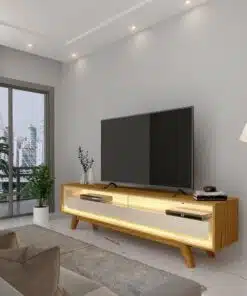 Rack Requinte Naturale/Off C/ Led 100% MDF TV até 65 Polegadas Larg. 1.72m - Gelius