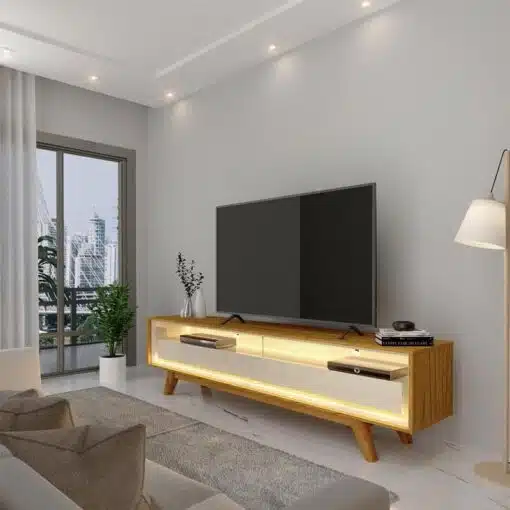 Rack Requinte Naturale/Off C/ Led 100% MDF TV até 65 Polegadas Larg. 1.72m - Gelius